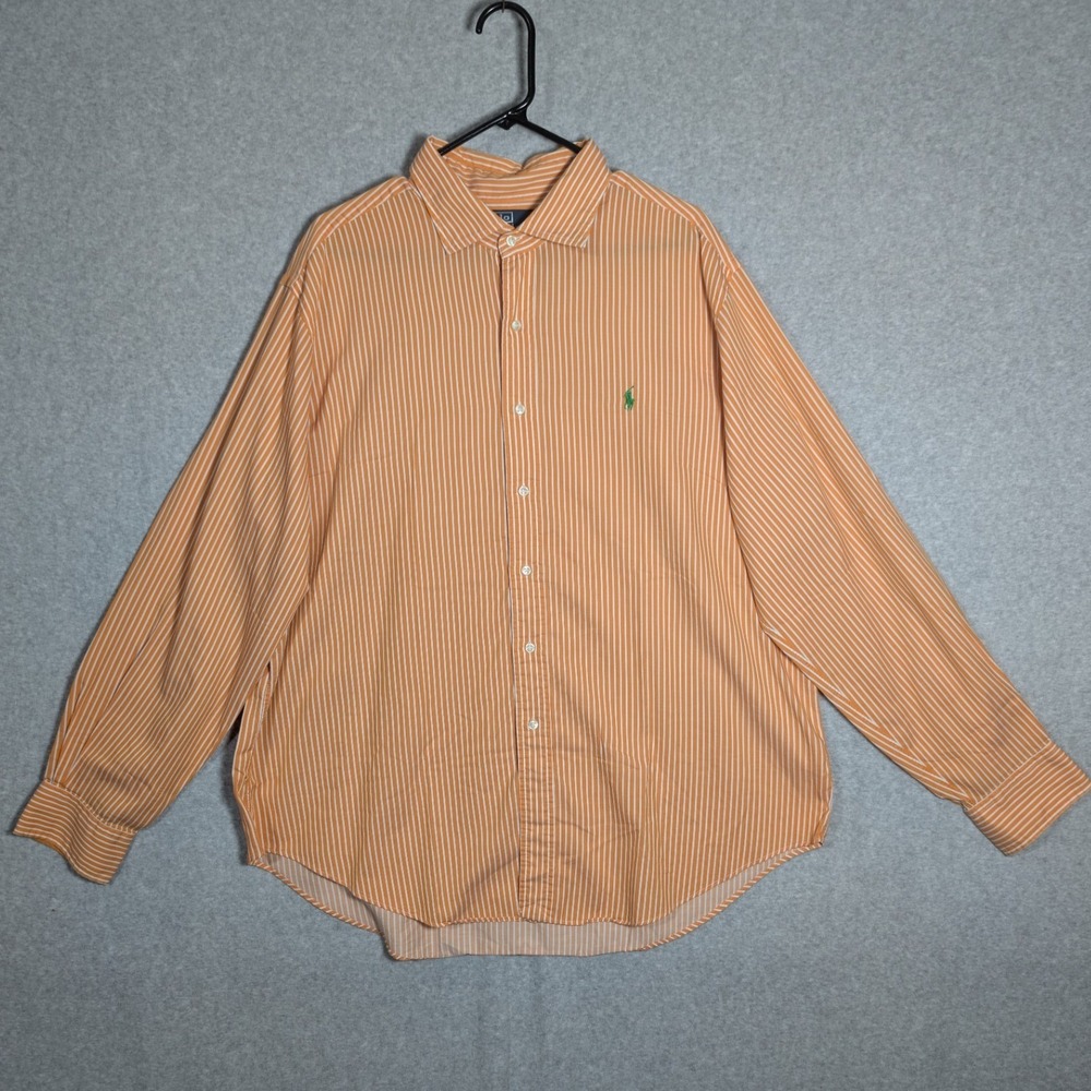 Polo Ralph Lauren Stanton Classic Fit Orange White Striped Button Up Shirt XXL